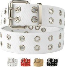 Double Grommet Canvas Punk Web Eyelet Belt for L: waist size 36" 40" White