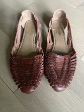 Zapatos planos sin cordones de cuero tejido marrón hecho a mano para mujer 10 Huarache Boho verano