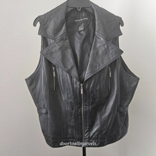 Ashley Stewart Soft Leather Vest Biker Full Zip Side Ties Lined sz Large