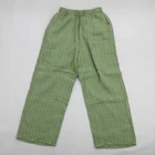 Flax Women Pants XS Cropped Green Striped 100% Linen Wide Leg Elastic Waist New