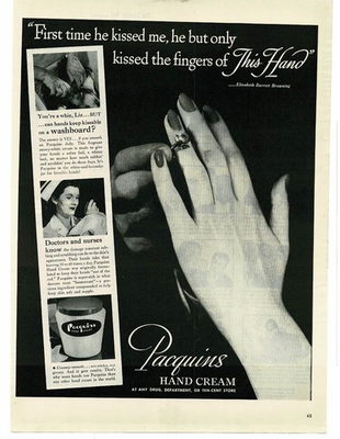 #ad #ad 1945 Pacquins Hand Cream woman gets engaged engagement ring Vintage Print Ad $9.95