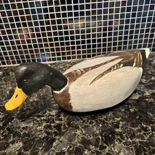 Vntg 18" Duck Decoy Hand Signed Tom Humberstone Made in USA Gray White Black VG