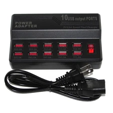 10 USB Output PORTS Fast Charger Power Adapter 5V 12A 50W With AC Wall Charger