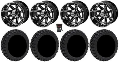 LSI Viking 12'' Golf Wheels Black/Machined 22'' Nomad Tires E-Z-GO & Club Car