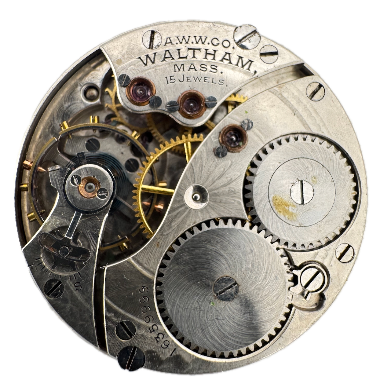 Antique 0s 1907 Waltham Multicolor Mechanical Pocket Watch Movement No. 165
