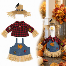 Fall Scarecrow Porch Goose Outfit Seasonal Hat Clothes F/ 23" Lawn Statue Decor