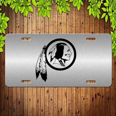 Black Laser Etched Redskins Brushed Aluminum License Plate Tag