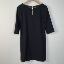 Tahari ASL Petite Black Sheath Dress Zipper Detail Women's Size 2P Work Chic