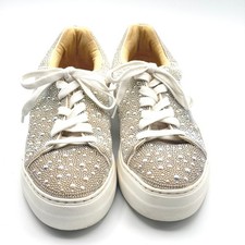 Betsey Johnson SB-Sidny Rhinestone Pearl Platform Sneakers Ivory Womens 7.5M