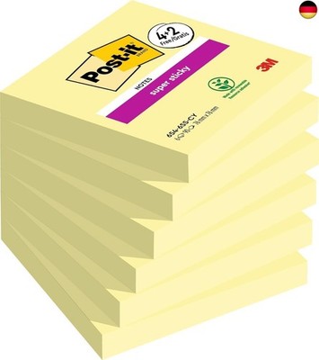 Post-it Super Sticky Notes Kanariengelb, Packung mit 6 Blöcken, 90 Blatt pro 
