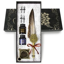 TIANREN Feather Pen and Ink Set,quill pen ink 1 Count (Pack of 1), Grey 