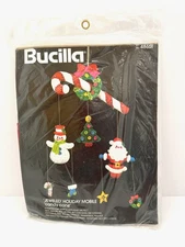 Vintage Bucilla 'Candy Cane' Jeweled Holiday Mobile Felt Ornament Kit 48651