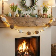 6.56 ft Easter Egg Garland Wooden Beads Easter Garland with String Lights Linen