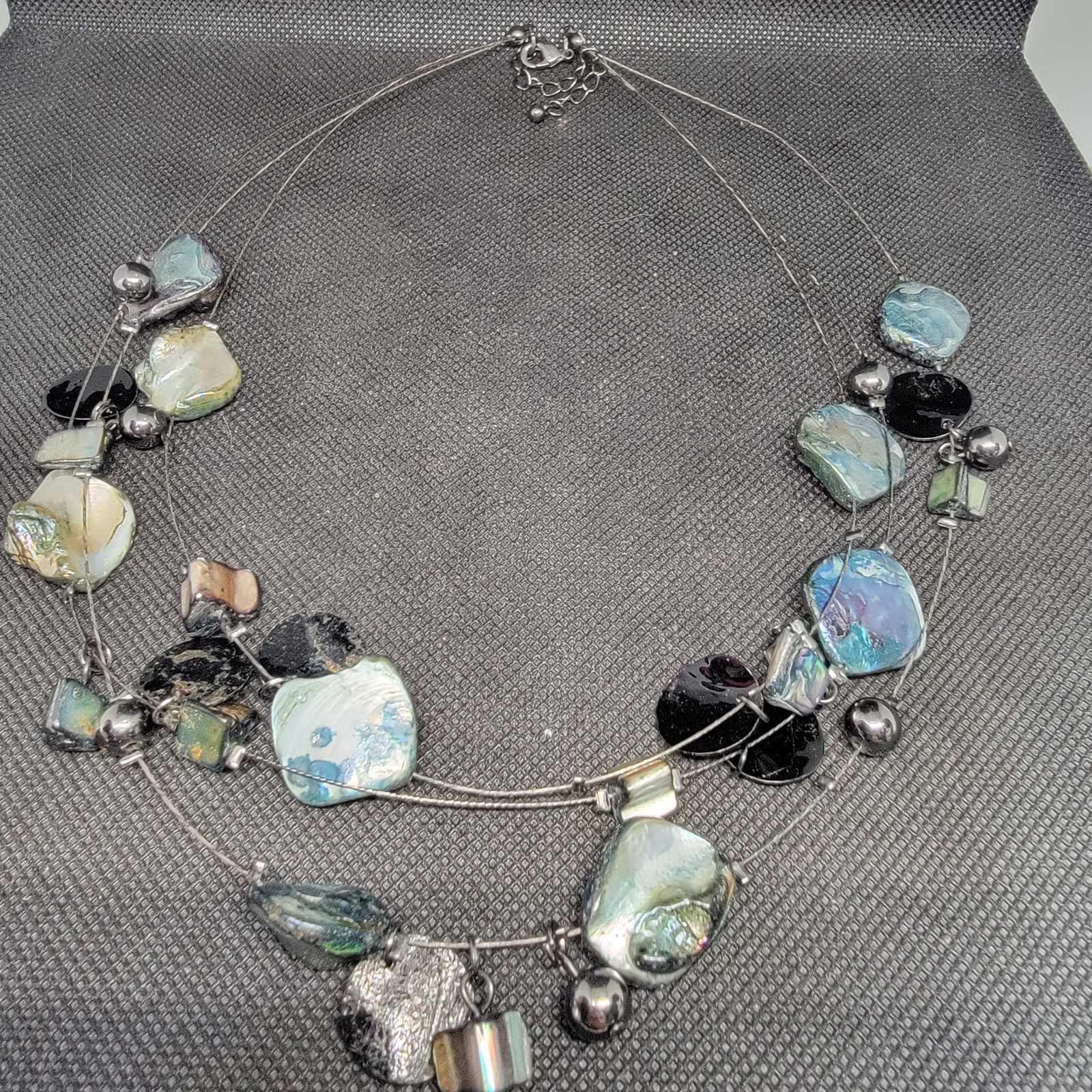 Vintage Necklace Abalone Shell Statement  Multi S… - image 1