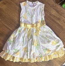 DISNEY STORE Princess Cotton Belle Fancy Dress Girls 6 Yellow Floral White EUC