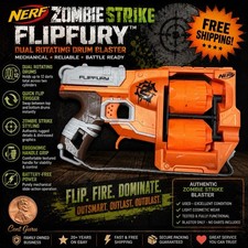 Nerf Zombie Strike Flipfury Blaster Toy Gun Dual Rotating Drums Orange Used EUC