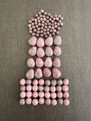 Lot of Mixed Rhodonite Faceted Pink Drops Round Beads Stones Read Info