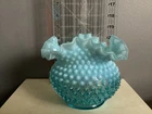 VTG FENTON BLUE HOBNAIL OPALESCENT BLUR TO WHITE 5.5”TX7”W N/ CHIPS OR CRACKS