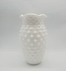 1930-50s LE Smith White Milk Glass Hobnail Vase 8" Ruffled Rim #99 Plate 305 Vtg