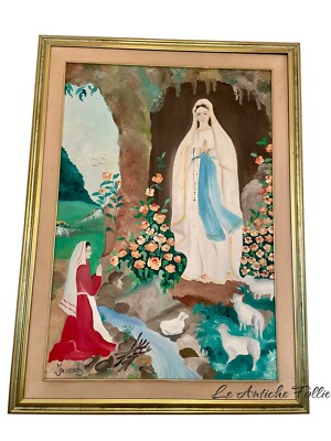 Painting ''The Apparition of Our Lady of Lourdes'' - Oil on Canvas Large Format