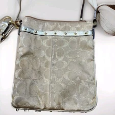 Coach Signature Crossbody 42190 Swingpack Shoulder Handbag Purse Khaki Metallic 
