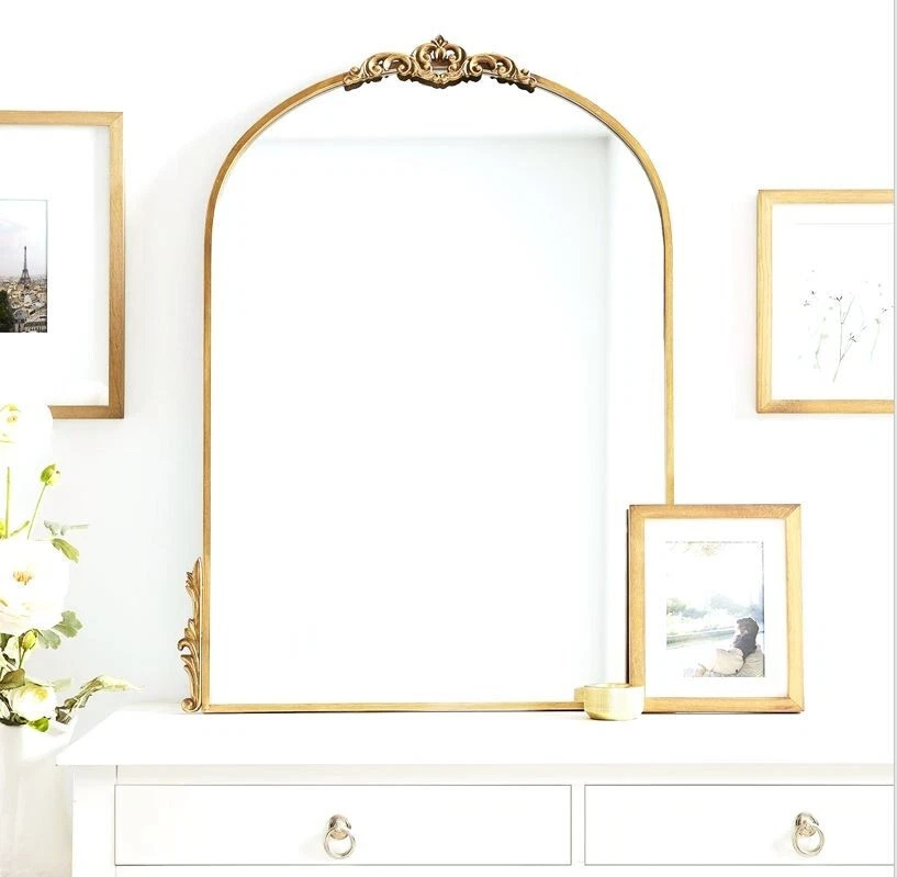 Espelho de retrato barroco francês arqueado vintage ouro brilhante 24" x 32" - Imagem 3 de 4