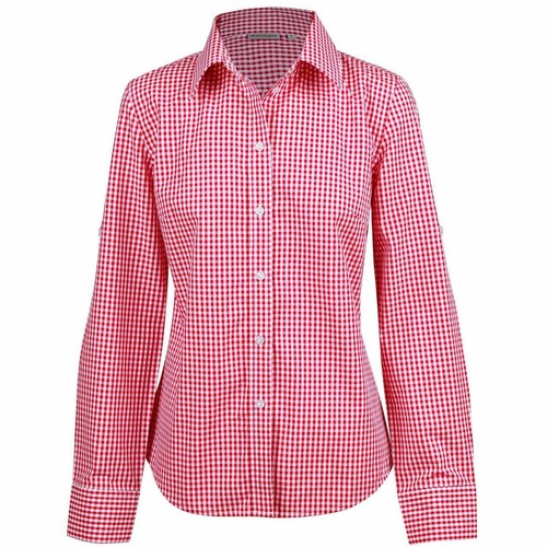 Ladies Gingham Checkered Shirt | Womens Plain Polycotton Long Sleeve Shirts - Picture 5 of 9