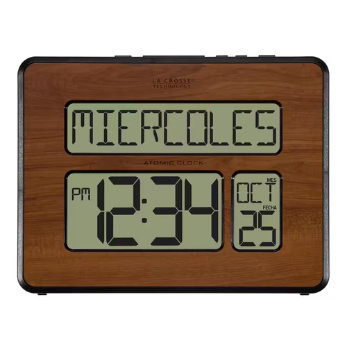 Atomic Full Calendar Digital Clock Rectangle Walnut with Extra Large Digits - Picture 3 of 12