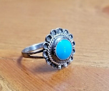Vintage Turquoise Ring birthstone stamped 925 sterling silver stamped Mexico