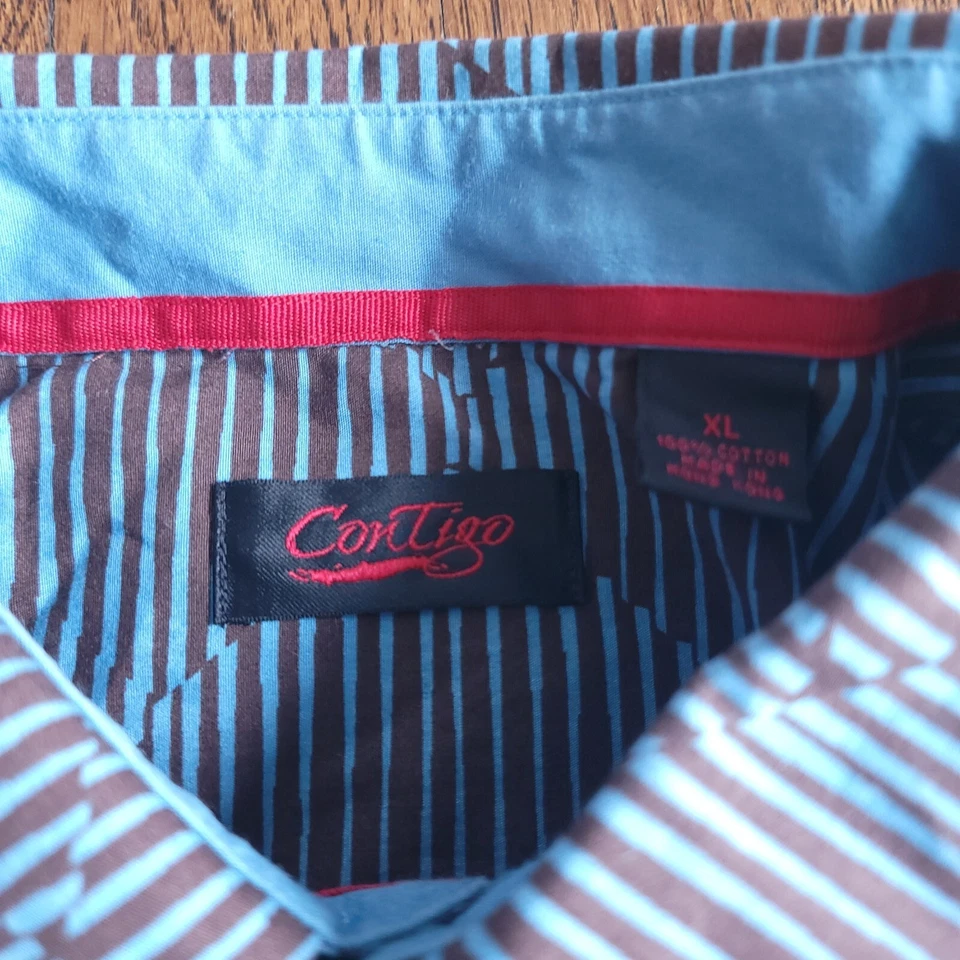 Camisa de vestir a rayas contigo para hombre ajustada psicodélica manga larga botón ajustada talla XL Foto 4 de 4