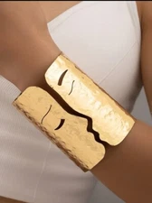 Chunky Big Armor Wide Wedding Gold Cuff Bracelet Metal Costume Statement Face