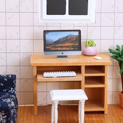 1:12 Dolls house Computer Desk with Mouse and Keyboard Bedroom Study Furniture - Picture 9 of 24