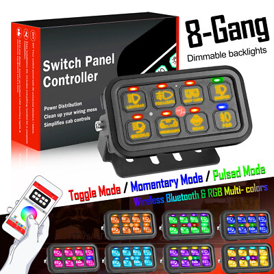 Bluetooth Wireless RGB Switch Panel 8 Gang Circuit Control Box For LED Light Bar