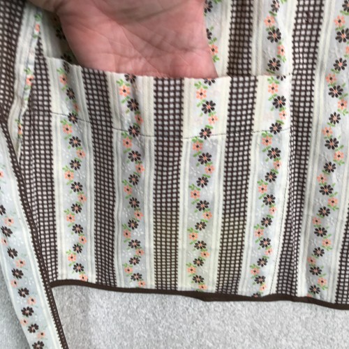 Vintage Apron Handmade One Size Cream Brown Striped Floral Tie Waist 70s - Picture 4 of 11