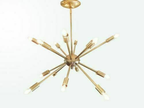 Mediados Siglo Moderno Latón Sputnik Candelabro 16 Brazos Starburst Luz - Imagen 2 de 3
