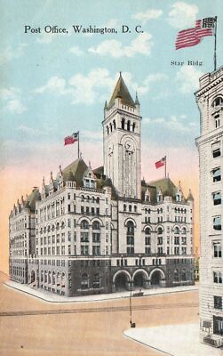 Post Office Building Washington D. C. Star Bldg. U.S. Flags Vintage Postcard