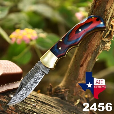 CUSTOM MADE HAND FORGED DAMASCUS STEEL FOLDING POCKET KNIFE EDC CAMPING 2456