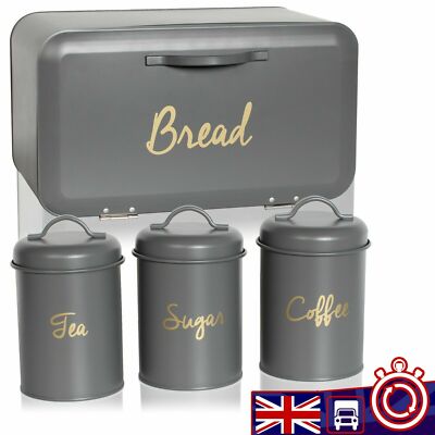 Bread Bin Tea Coffee Sugar Canisters Kitchen Organizer Storage  Matching