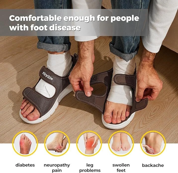 Мужские диабетические сандалии FitVille повседневные комфортные для спорта на открытом воздухе регулируемая обувь - Изображение 4 из 4