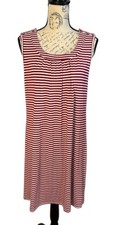 Ekouaer Woman’s Red White Striped  A-Line Midi Dress Jersey Dress Snap Shoulder