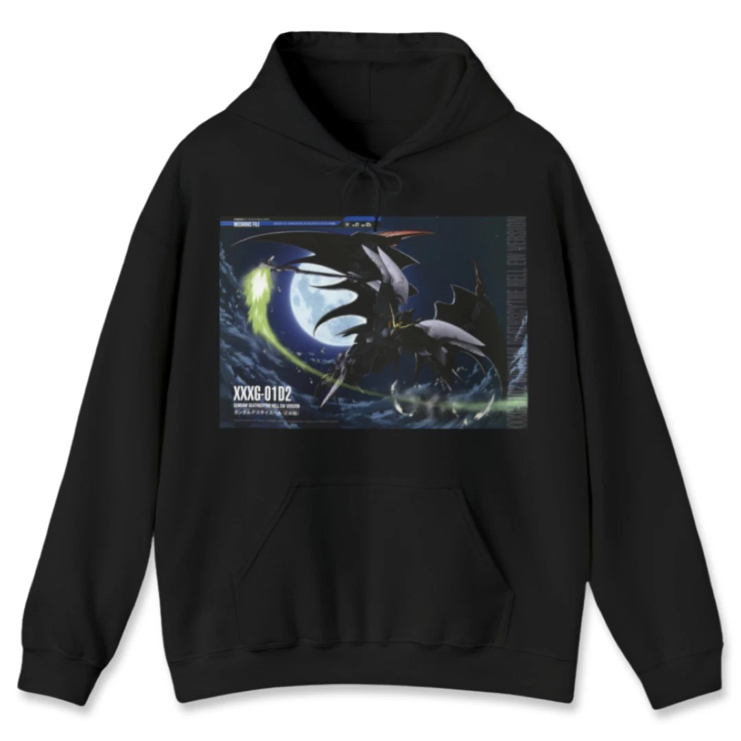 Gundam Wing Deathscythe Hell Y2K Portrait Black Pullover Hoodie