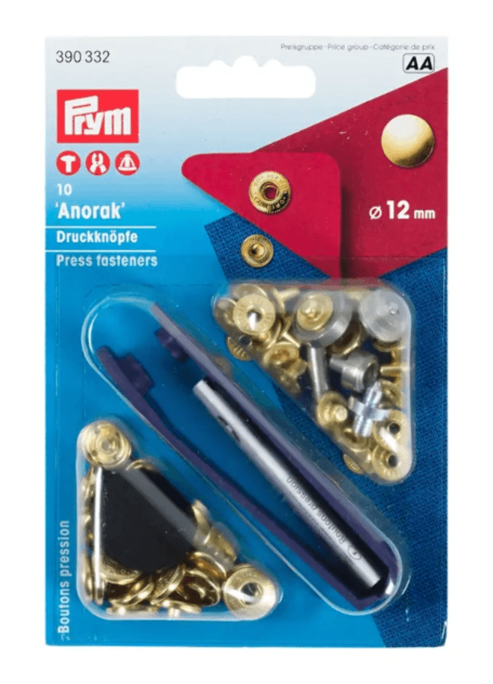 Galedi Pins Non-Sew Press Fastener Anorak – 12mm Gold-Coloured Brass