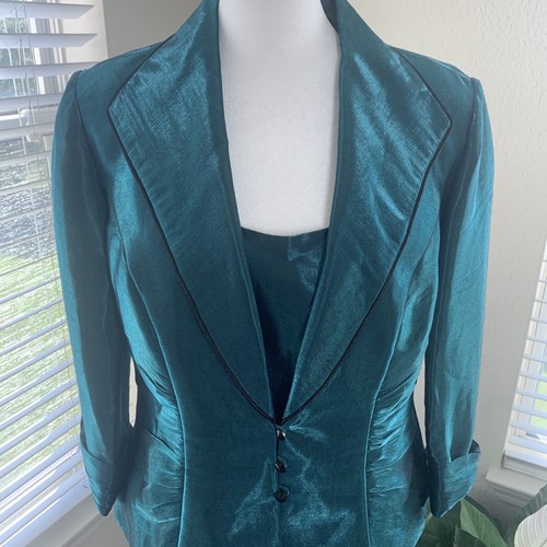 Dressbarn Collection Green Shimmer Top & Jacket Size 12 w/ Black Trim 2 Piece - 第 1/17 張圖片