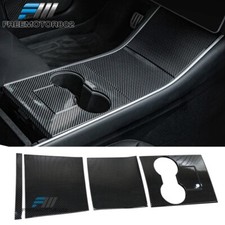 Fits 17-20 Tesla Model 3 ABS Center Console Wrap Cover Gloss Carbon Fiber Print