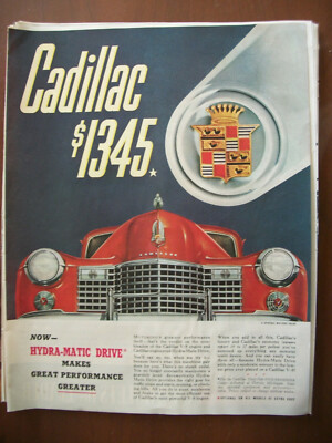 1941 VTG Original Magazine Ad CADILLAC $1345 Hydra-Matic Drive