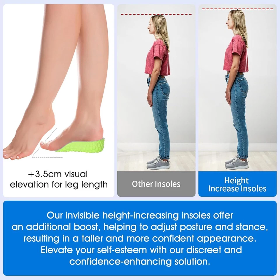 Hombres Mujeres Plantillas de Zapatos Invisibles Aumento de Altura Elevación de Talón Inserciones Más Altas Almohadilla EE. UU. Foto 3 de 4