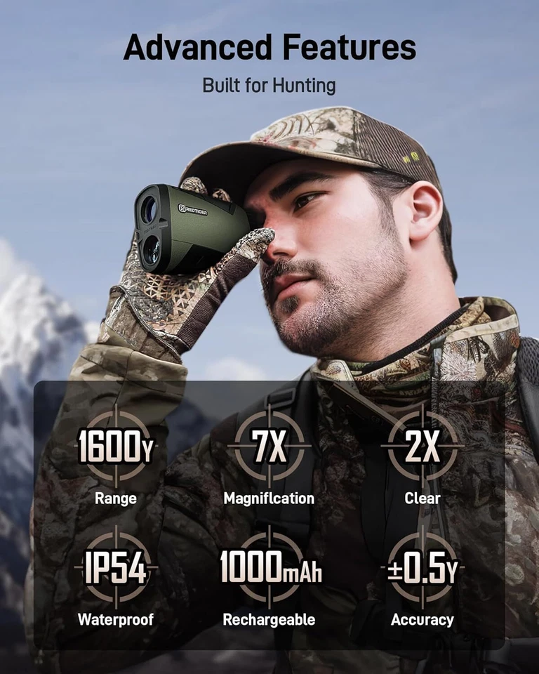 REDTIGER Range Finder for Hunting,1600 Yards Laser rangefinder,7X Magnification - Image 2 of 4