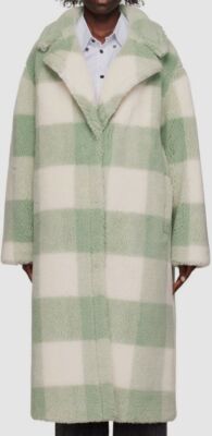 $695 Stand Studio Women's Green Check Wool Stretch Maria Coat Jacket Size 36