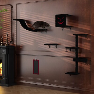 COZIWOW Cat Wall Shelves, Wall-Mounted Cat Climber Set of 5(Gothic)