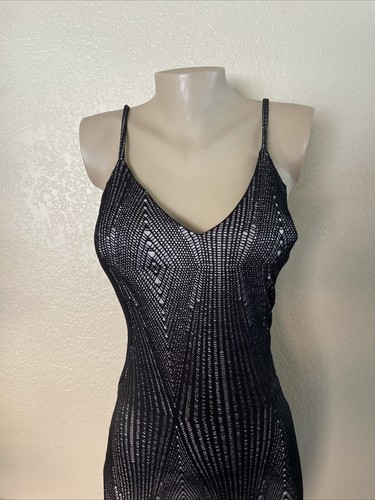 Haute Monde dehnbar schwarz glänzend BH Stil Top Spaghetti Riemen Minikleid L - Bild 3 von 15